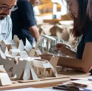 Arquitectos creando modelos arquitectónicos