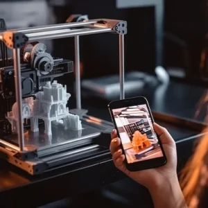 Estudiante fotografiando impresión 3D