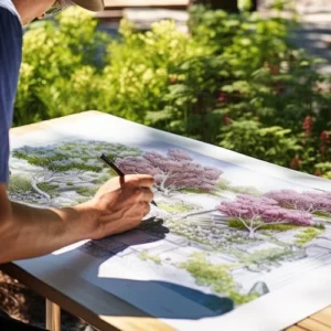 Persona dibujando paisaje colorido