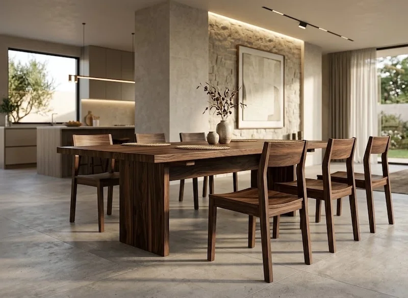 Render de comedor rústico