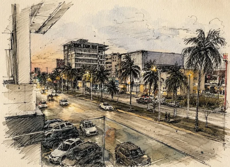 Vista urbana en boceto